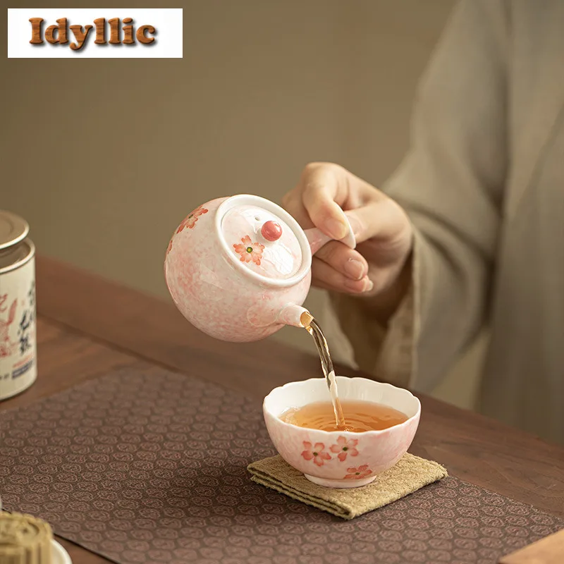 160ml Hand-painted Cherry Blossom Side Handle Teapot Retro Tea Infuser Pot Tea Brewing Kettle With Ball Hole Teaware Decoration