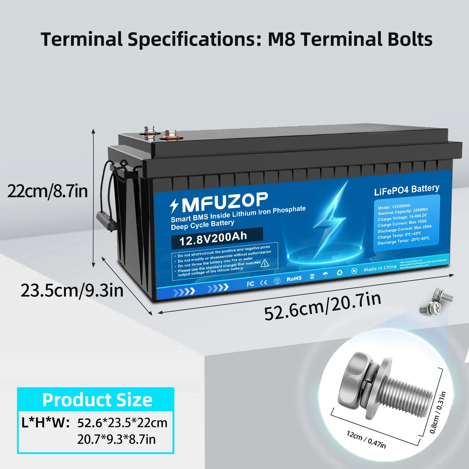DATOUBOSS  LiFePO4 Battery 12V200A Original Deep Cycle With Smart BMS For Solar Energy Golf Cart RV Travel Outdoor Free Shipping