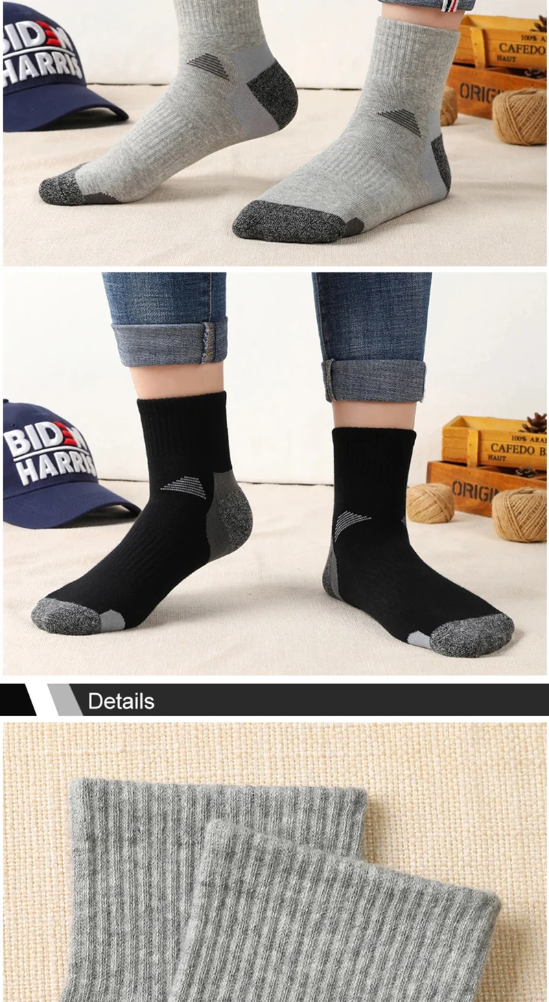 5 Paar Herren-Baumwoll-Crew-Socken, atmungsaktiv, schweißableitend, geruchshemmend, für Outdoor-Wanderungen, Trekking, Laufen, Sportsocken für das tägliche Training – Detail 9