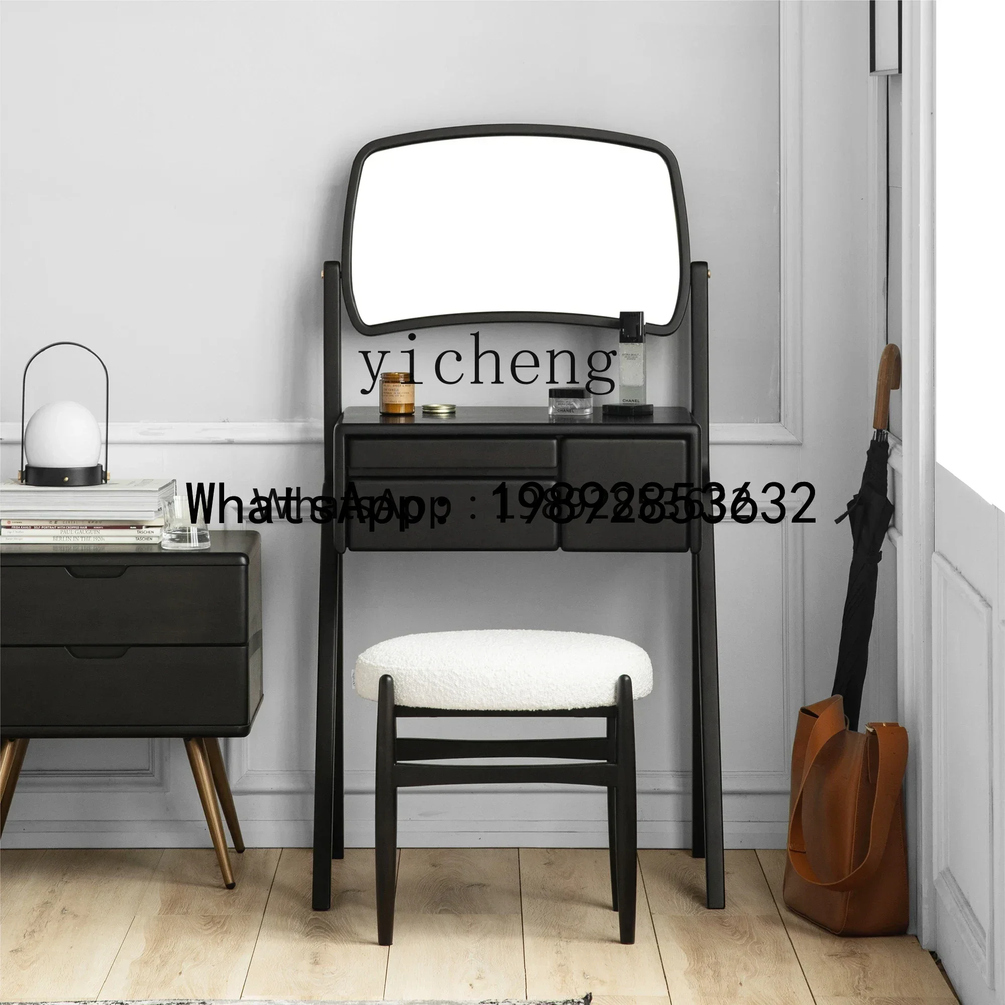 G1   cherry wood solid wood, wabi sabi Nordic ins style black simple bedroom makeup table