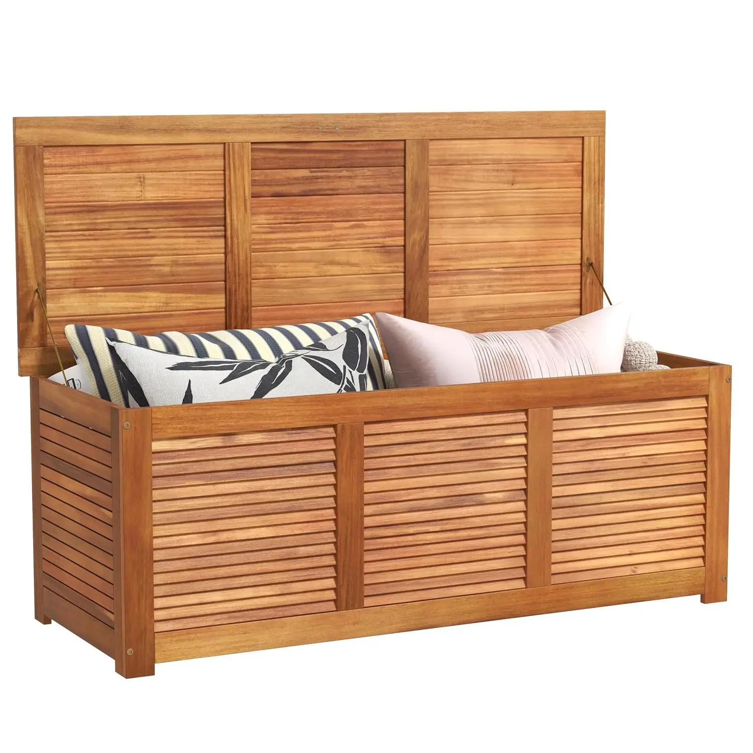 Deck Box Acacia Wood, 46 Gallon Backyard Storage Bin Container for Patio Furniture Cushions, Pillows, Garden Tools, Pool Accesso