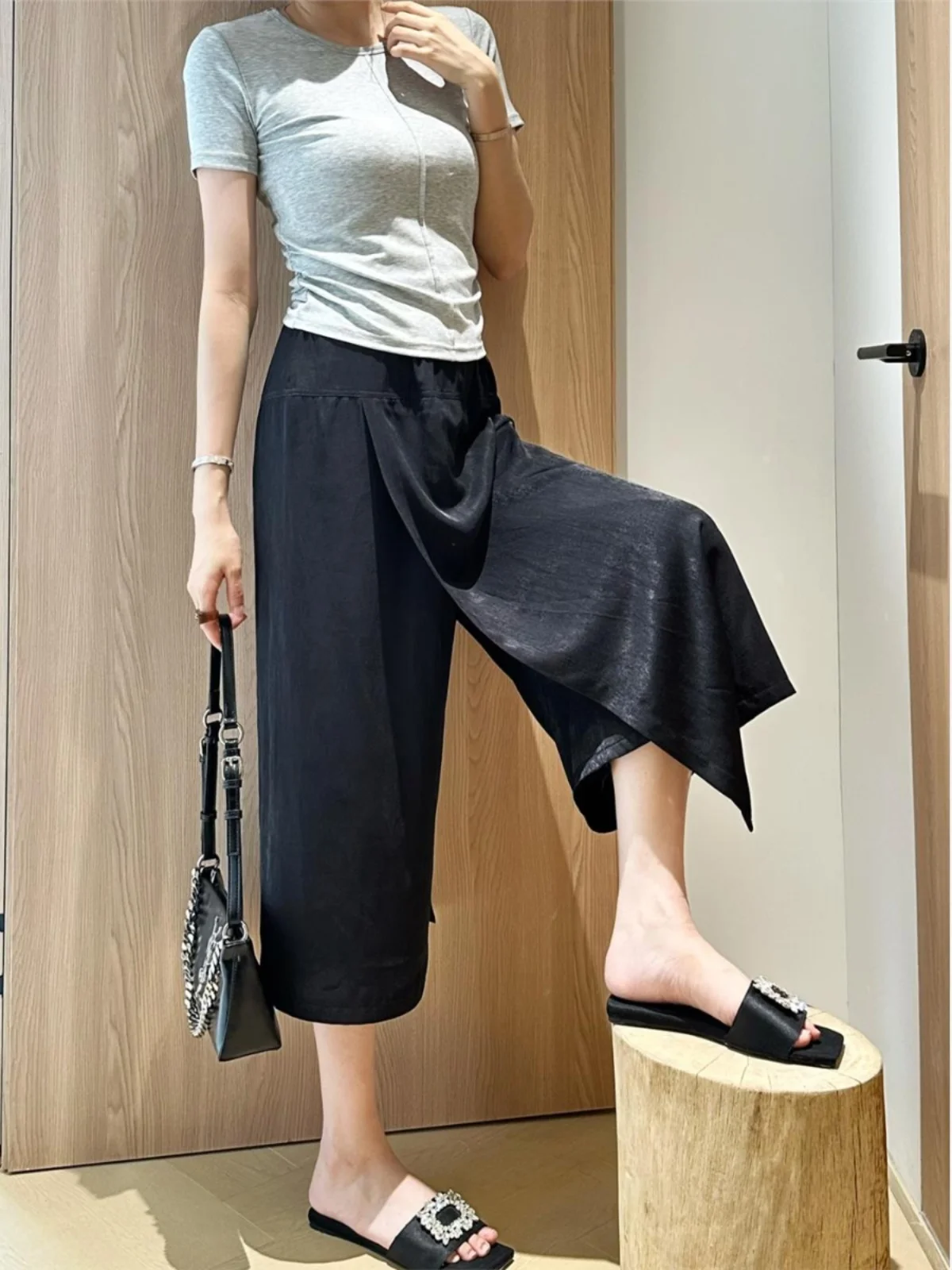 

Новая женская юбка-шорты в китайском стиле из легкого шелка, свободные широкие брюки, летние тонкие модные брюки больших размеров, универсальные, стройнящие