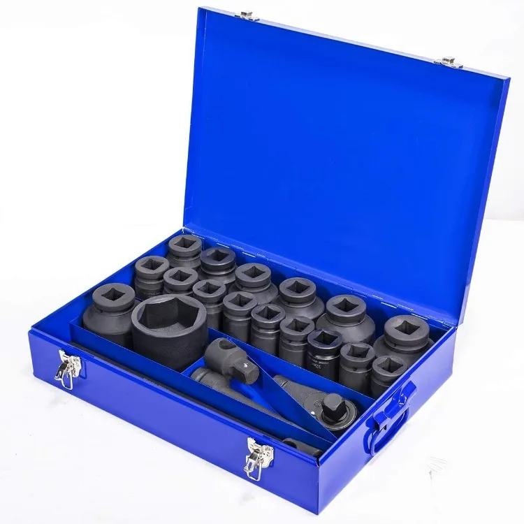 Grimmige 21-delige Metrische Jumbo Assortiment Impact Socket Set 1-Inch Dr Diepe Mm Drive Verlengstuk Met 27Mm Tot 80Mm Behuizing