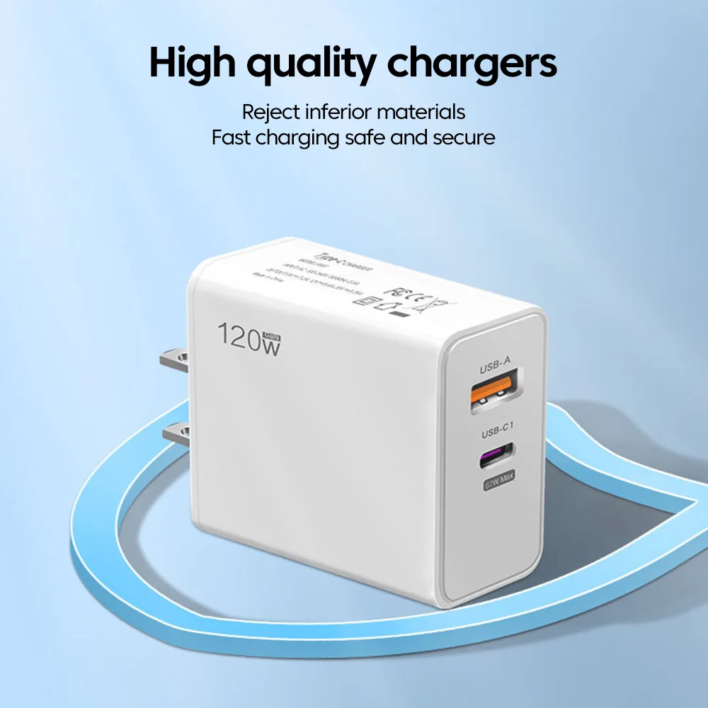 120W GaN USB Type-C Charger Fast Charging For iPhone 15 14 Pro Max Samsung S22 Xiaomi 13 USB C Mobile Phone Charger Adapter QC