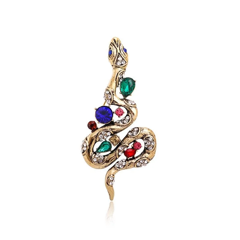 retro crystal snake shape brooch suit accessories men women pin buckles