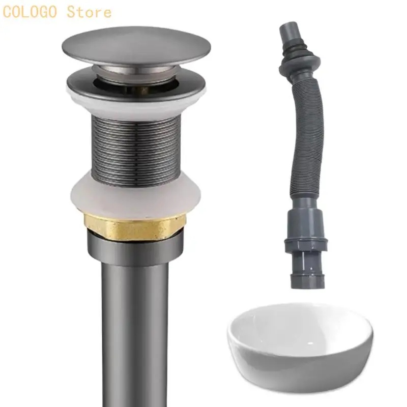 Bathroom Push Button Sink Plug Drainer with Drain Pipe Waste Stopper Bounce Type Drain Waste Stopper Easy to Install D0LD