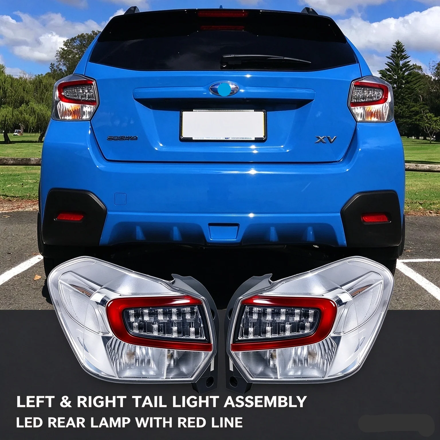 Tail Light Assembly Compatible with Subaru XV 2016-2017, Left & Right Rear Lamp Pair with Red LED Line, Clear Lens Brake Reverse