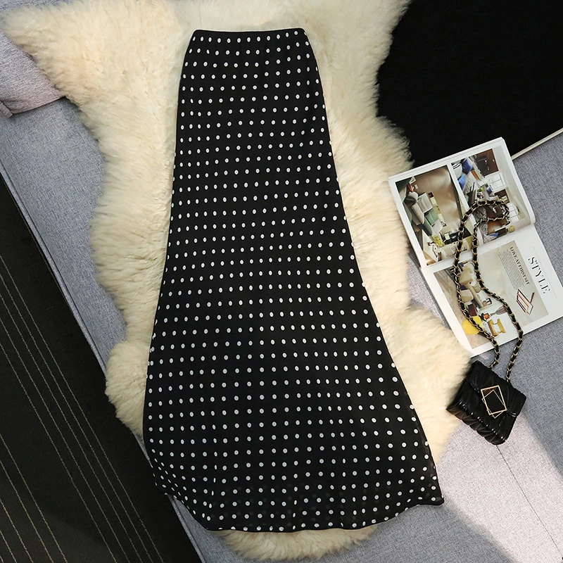 

Seoulish Summer High Waist Vintage Dots Printed Women's Mermaid Long Skirts 2026 New Chiffon Fishtail Wrap Skirts Female