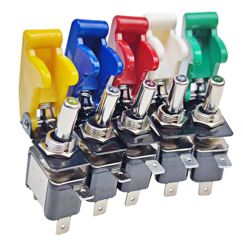 1Set 12V 20A Illuminated LED Toggle Switch Set with Safety Aircraft Flip up Cover Guard for Auto Car Boat Truck - Red Blue Green