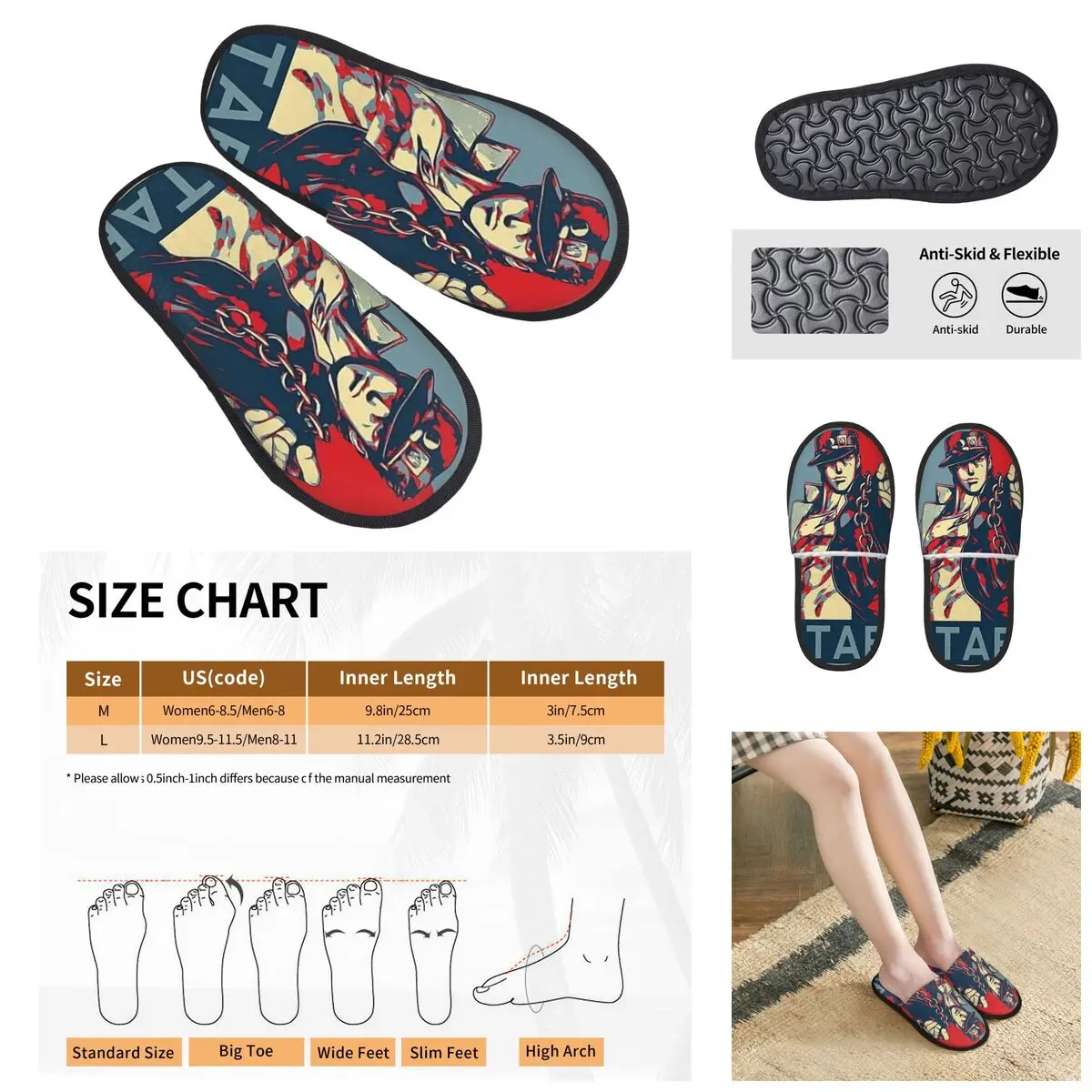 Jojo Bizarre Adventure Men Women Furry slippers,Cosy Color printing special Home slippers,Neutral slippers pantoufle homme