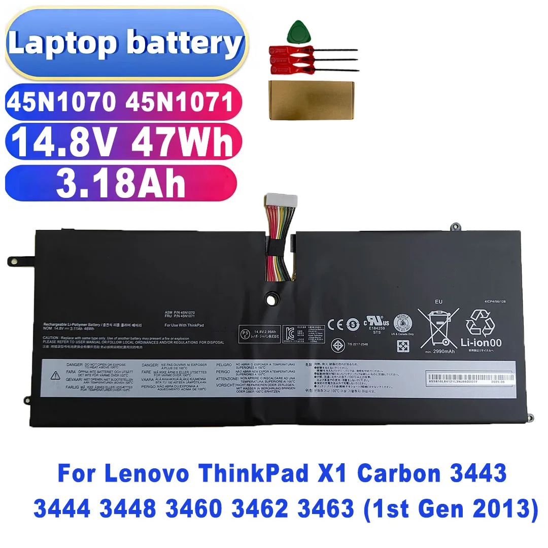 45N1070 45N1071 14.8V 47Wh 3.18Ah Laptop Battery for Lenovo ThinkPad X1 Carbon 3443 3444 3448 3460 3462 3463 (1st Gen 2013)