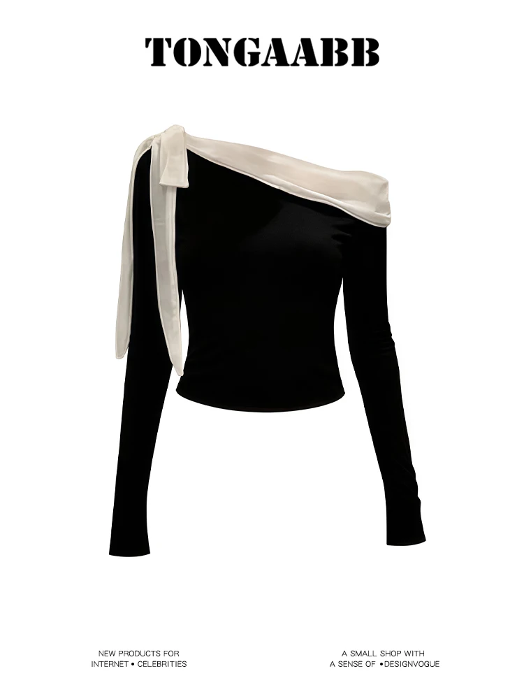 

Женская черная футболка с вырезом в стиле Харадзюку, корейская футболка Y2k, одежда 2000-х годов, эстетичная мода, винтажные футболки с длинными рукавами, осень