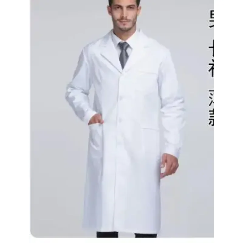 Casaco de laboratório branco masculino, vestido branco, robe longo para trabalho hospitalar, uniforme médico, primavera