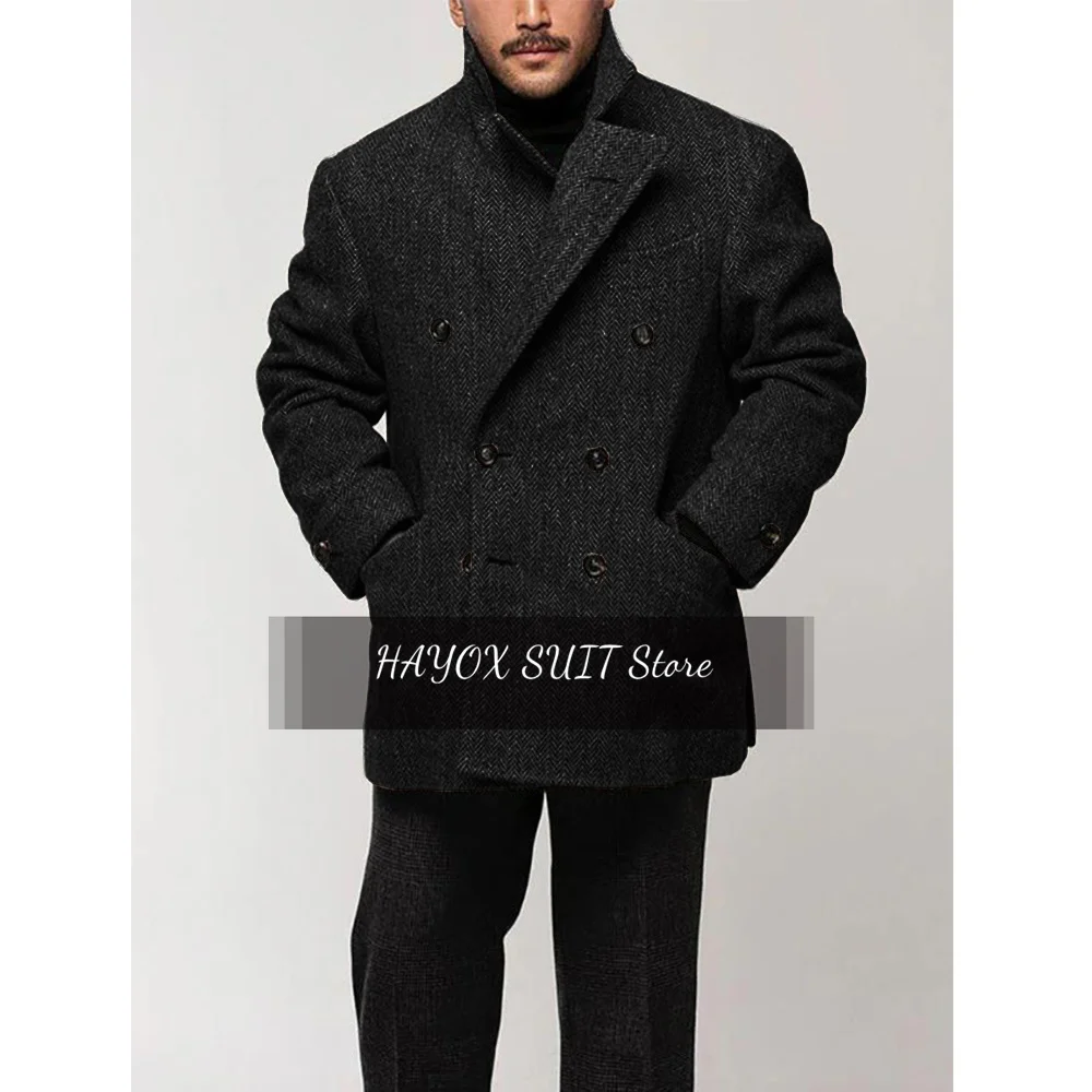 Coat for Men Jackets Fashion Double Breasted Suits Suit Male Men\'s Clothing Herringbone Pattern Casual Man Blazers