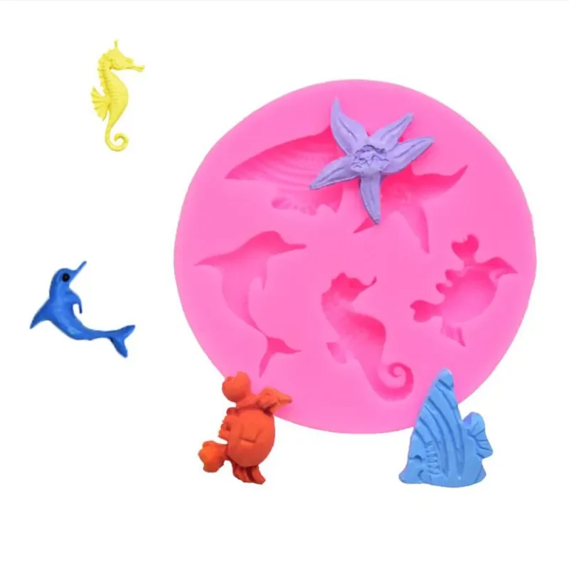 1 pcs Seahorse Starfish Silicone Mold Fondant Chocolate Moulds 3D Dolphin Crab Fish Baking Molud for Cake Decorating Tools