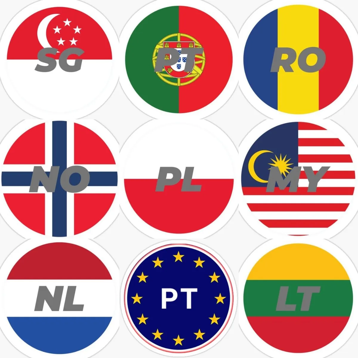 

Various Countries Flag Country Code Rotundity Sticker Laptop Wall Door Room Truck Window Motorcycle Car Kayak Boat Helmet Decal