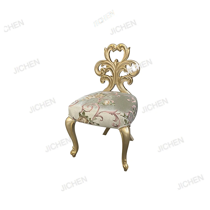 

French fabric embroidery makeup stool, European luxury solid wood carving stool, bedroom neoclassical shoe changing stool