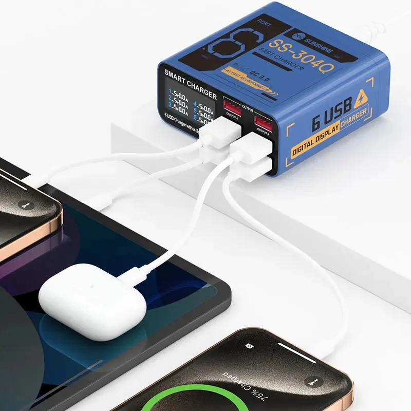 

SUNSHINE SS-304Q 6-портовый USB-цифровой дисплей Быстрая зарядка QC3.0 Быстрая зарядка Совместимость с несколькими устройствами