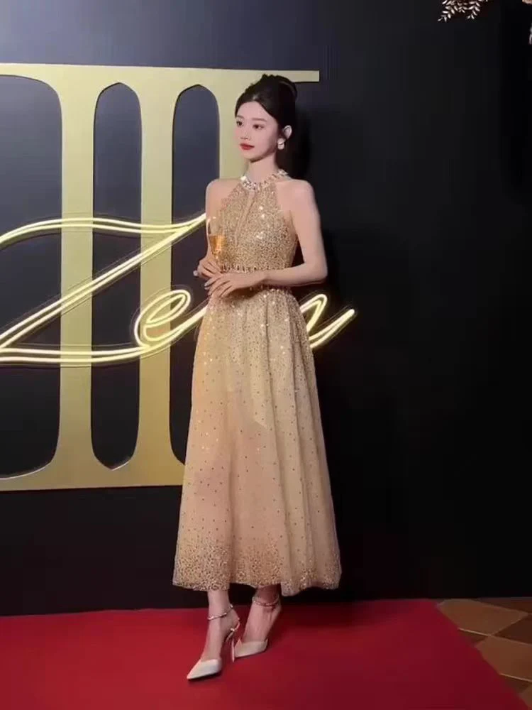 

Ele Long Dr Evening Gown for Host Vocal Art Exam Wedding Dr Luxury mat Performance Dr High Waist A-Lin...