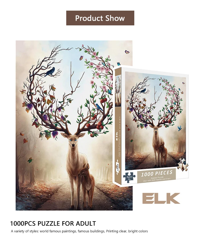 Dorosły 1000 sztuk Puzzle ELK wysoki poziom trudności dekompresja dziewczyna zabawki edukacyjne prezent urodzinowy gry planszowe