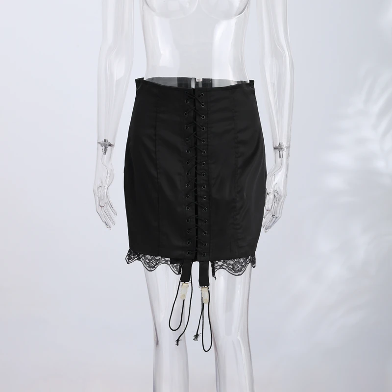 Sexy Lace Bandage Women's Skirt Patchwork Hip Package Empire Female Midi Skirts 2026 Summer Autumn All-match Lady Bottom
