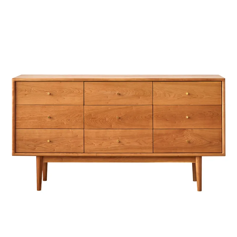 

Nordic Japanese-style cherry wood bedroom drawer storage chest black walnut simple storage cabinet