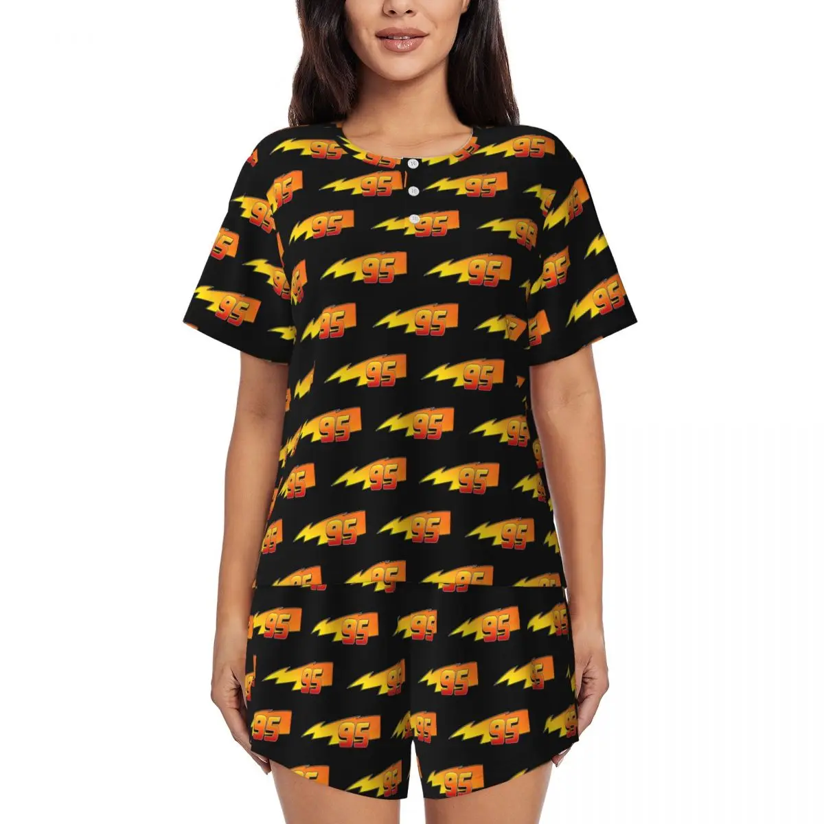 

Women's Cars Cartoon 95 Pajamas Set Custom Printed Two-piece Pjs Sets Short Sleeve Sleepwear Loungewear