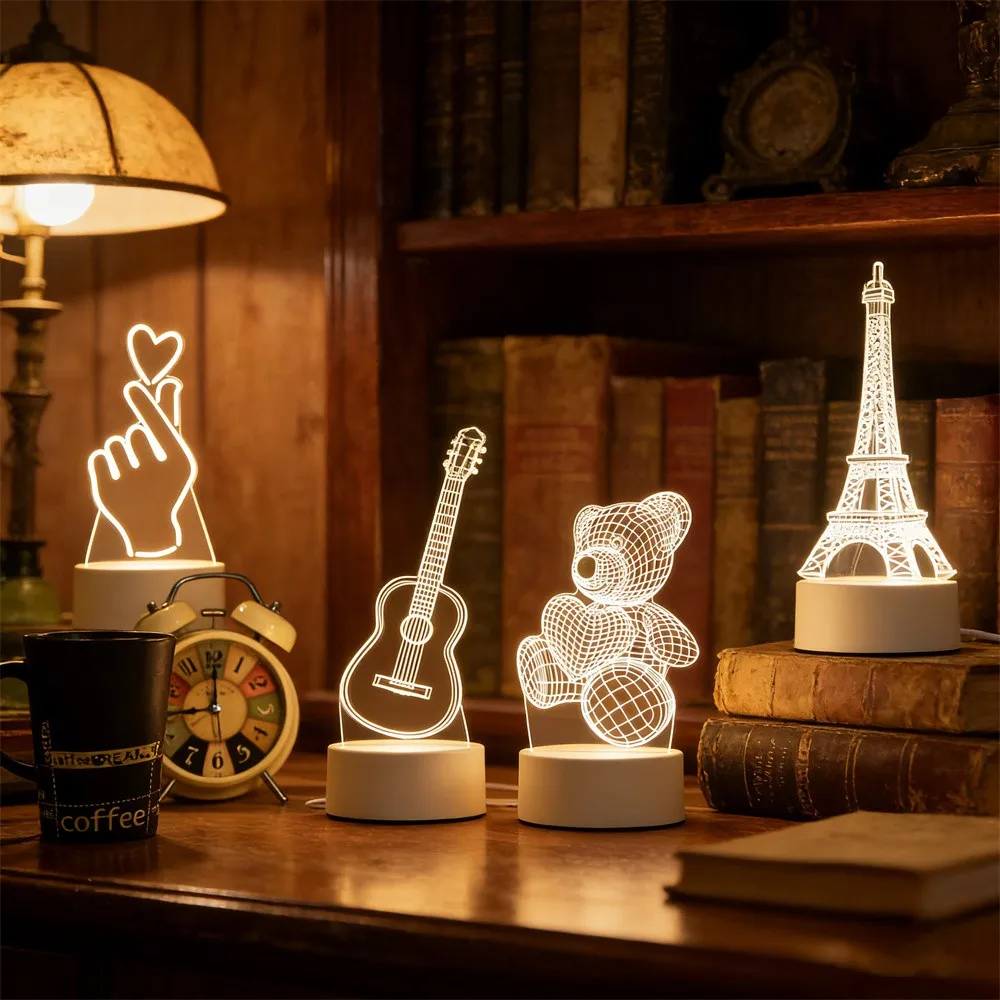 Romantic Love 3D Acrylic Led Lamp for Home Children's Night Light Table Lamp Birthday Party Decor Valentine's Day Bedside Lamp