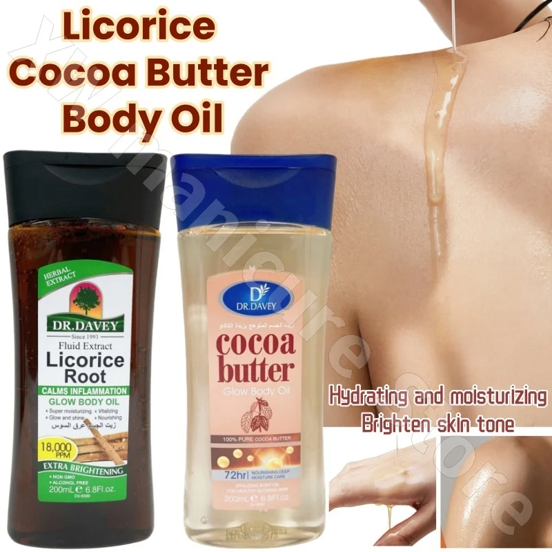 Licorice Cocoa Fruit Body Oil Hydrating Moisturizing Brightening Skin Tone Improving Dryness Flaking and Dullness 200ml