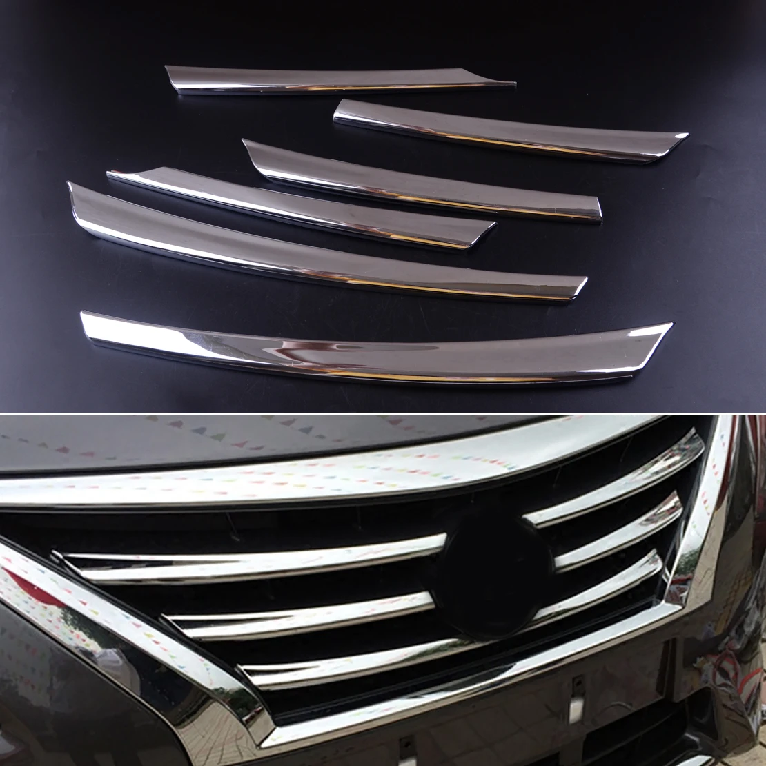 Beler 6Pcs Chrome Frontale Medio Mesh Grille Hood Bumper del Coperchio Della Copertura Trim Decorare fit per Nissan Versa Latio Almera 2015 2016 2017