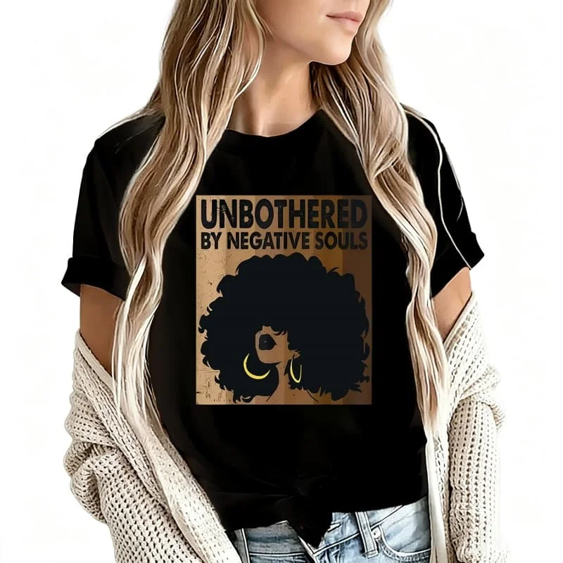 Unbothered by Negative Souls Women's T-Shirt 100% Cotton Funny Graphic Short Sleeve Tee Novelty Shirt Casual Crew Neck Top S-5Xl
