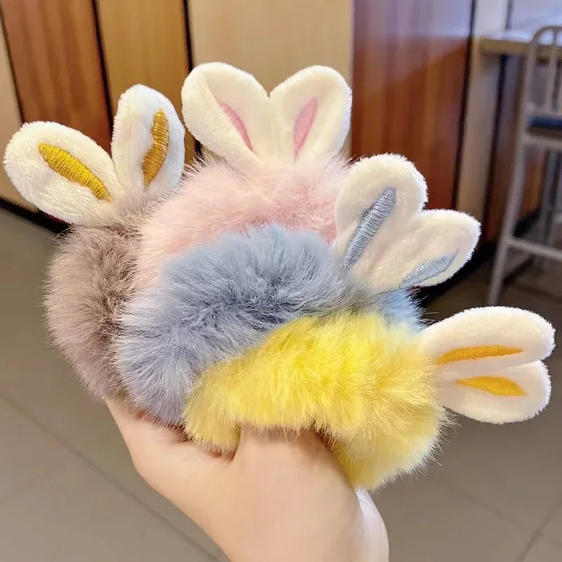 Elastic Hair Ring Rabbit Ear  Ring Plush Candy Color Hair Ring Hair Accessories Cute Sweet Elastic Multi-colored Headwear