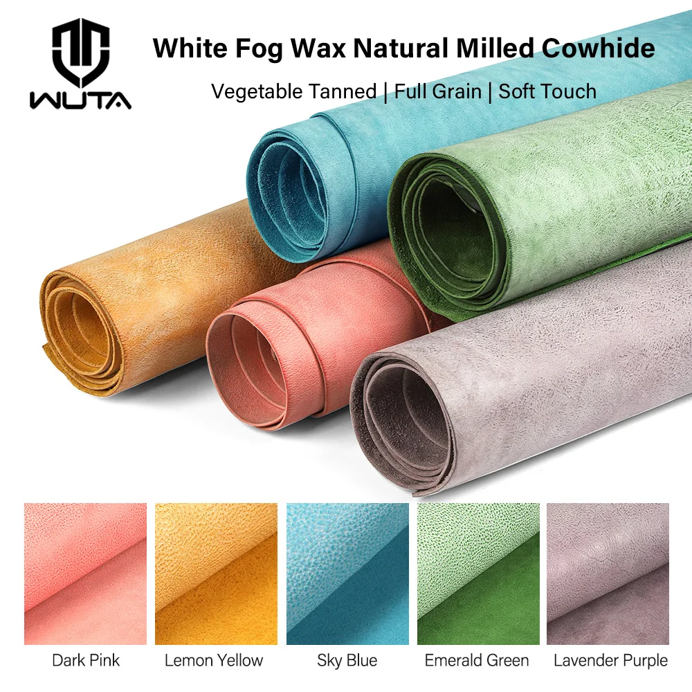 WUTA MBox White Fog Waxed Natural Milled Vegetable Tanned Cowhide Full Grain First Layer Genuine Leather DIY Craft Bags Wallet