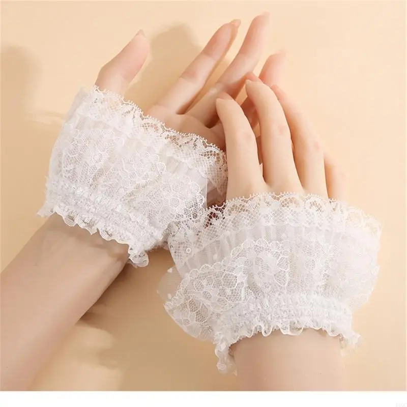 Elastic Lace Wrist Sleeves Flouncings Breathable Comfortable Unisex Design White Color Choices 