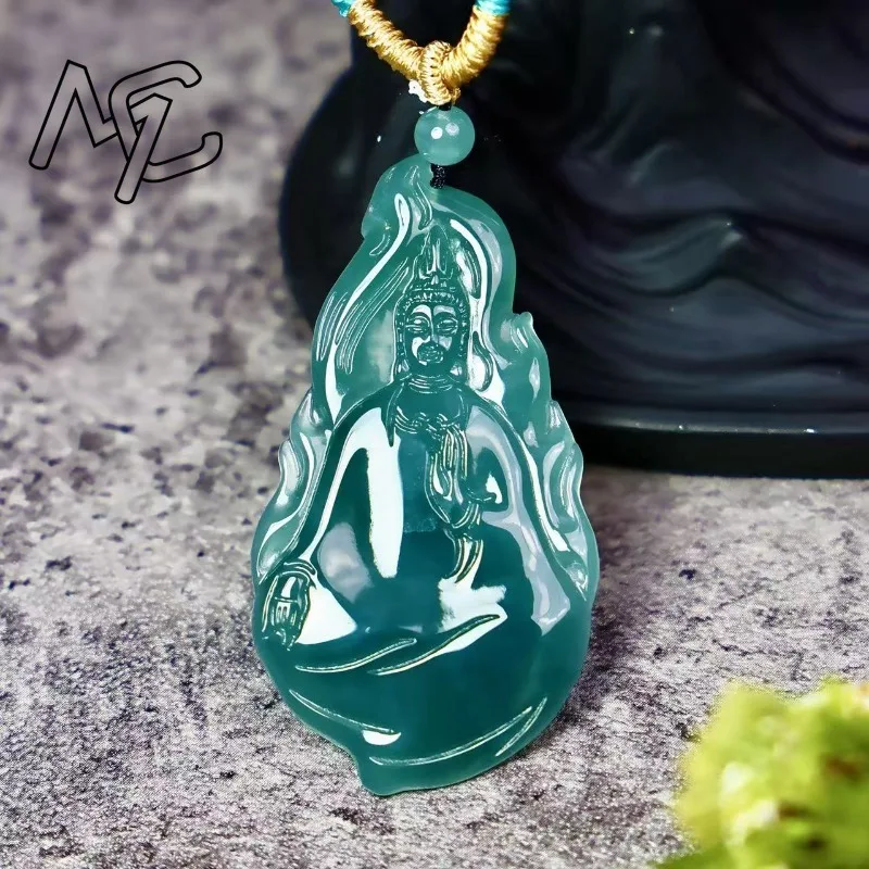 natural-real-emerald-blue-water-plain-clothes-guanyin-pendant-myanmar-jadeite-necklace-jewelry-charm-designer-luxury-certificate