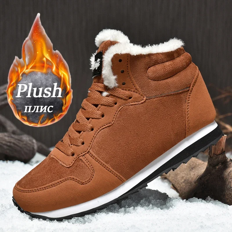 

Winter Snow Boots Men Plush Warm Women Boots Suede Leather Ankle Boot Comfortable Light Couple Waterproof Sneakers Big Size 48