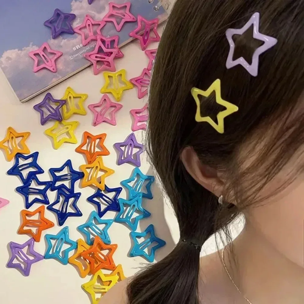 10Pcs Colorful Kawaii Star Barrettes Y2K Sweet Girls BB Solid Star Hairclips Metal Snap Hair Clip Headdress Hair Jewelry Gifts