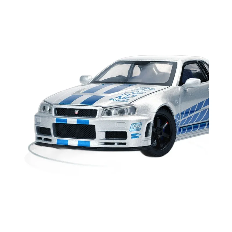 1:32 R34 スカイライン スーパーカー 合金製 ダイキャストカーモデル サウンド＆ライト付き ホビーモデルコレクション トレンドオーナメントギフト