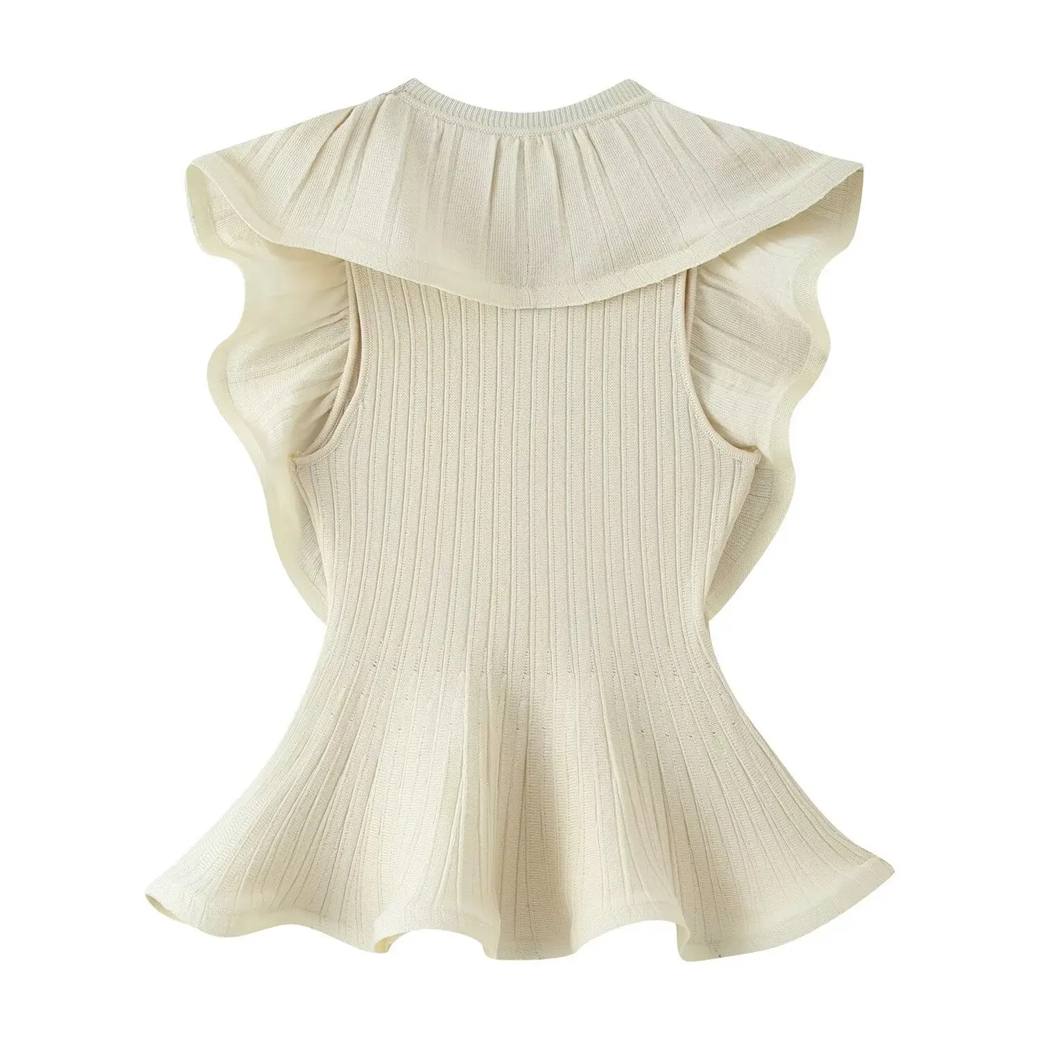 Maxdutti Women's Clothing New Autumn 2026 French Versatile Style Sleeveless Round Neck Wave Trimmed Knit Top