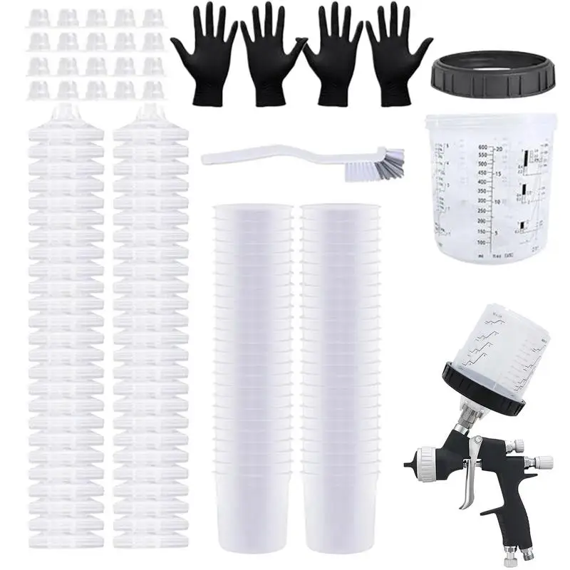 

Automotive Paint Cups Paint Sprayer Liners And Lid System Include 50 Cup Liners 50 Lids 1 Hard Cup 20 Plugs 1 Pair Gloves 1