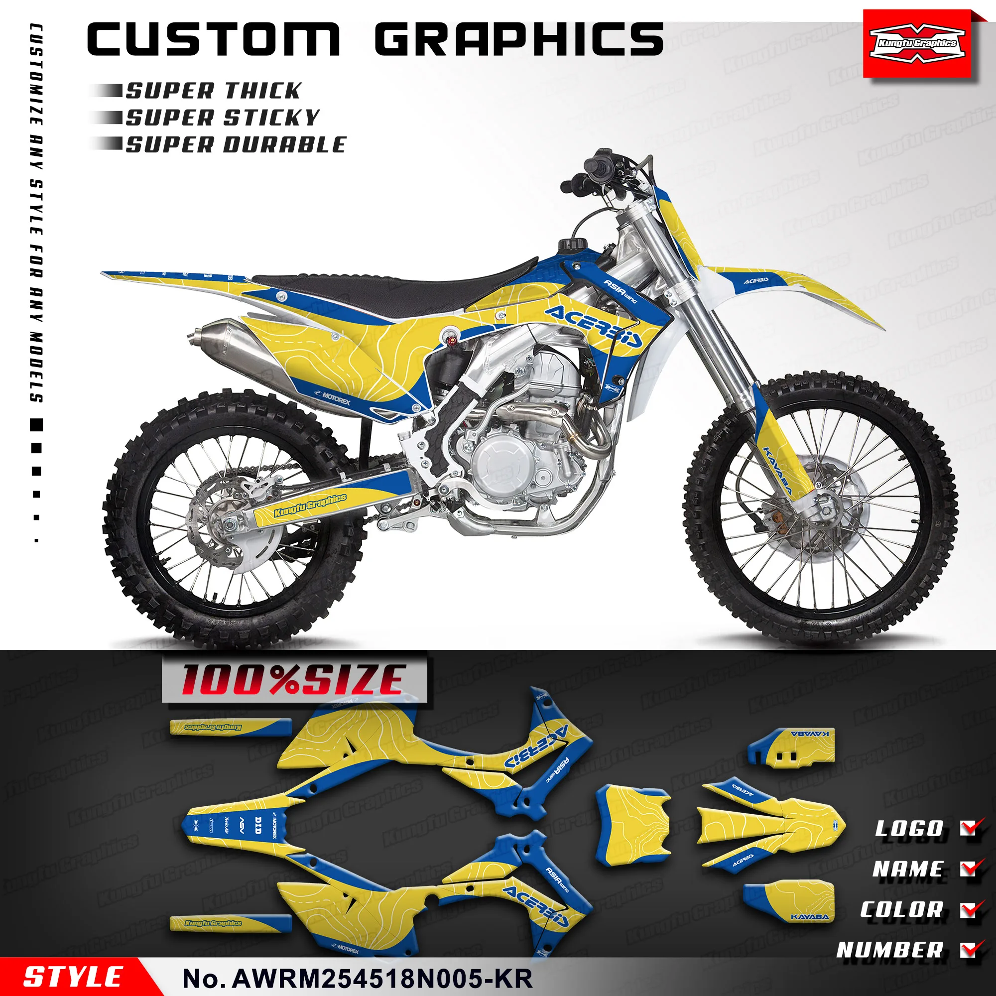 

Полный графический набор наклеек KUNGFU GRAPHICS для Asiawing RM250 RM450 2018 2019 2020 2021 2022 2023 2024, AWRM254518N005-KR