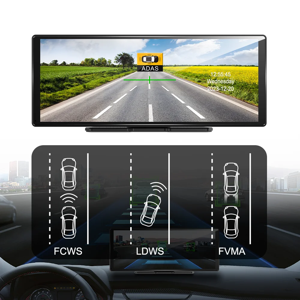 11.30 "لاسلكي Carplay 4K GPS Track Playback Multi-UI ADAS CarPlay GPS Navigation Dual Record DVR