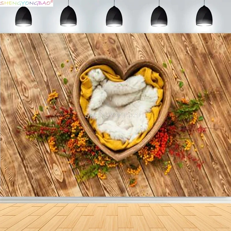 

Newborn Backdrop Photography Wooden Basket With Stuffing Floral Wreath Background Hundred Days Baby Photo Studios Prop YM-08