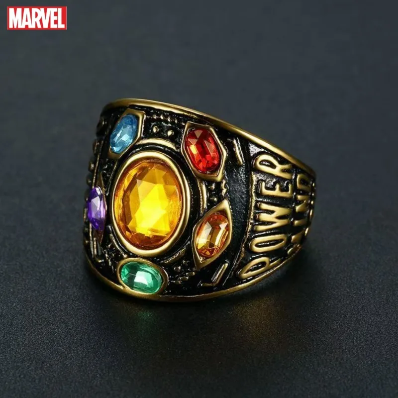 Marvel The Avengers Thanos Peripheral Movies Creative Gemstone Ring Men's Niche Design Retro Punk Style Ring Accessories Gift