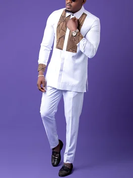 בגדי גברים אפריקאים מסורתיים בגדי גברים 2 יח 'יוקרה אלגנטי חליפות גפיים גברים להתלבש ילידי dashiki Kaftan