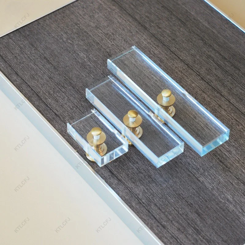 Maçaneta acrílica transparente moderna, punho de cristal high-end, ouro e acrílico gaveta, único furo, leve e luxo, 1pc, 96mm, 128mm