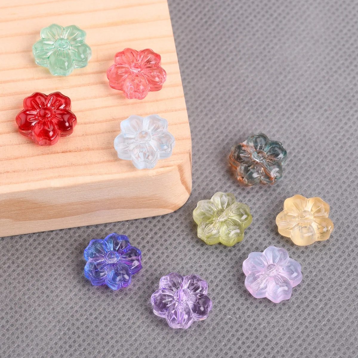 10pcs Flower Shape 14mm Handmade Embossment Lampwork Glass Loose Beads For Jewelry Making DIY Bracelet Crafts Findings