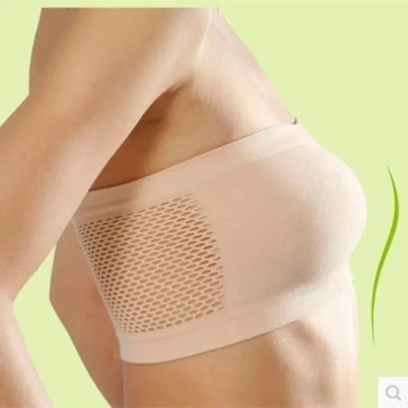 Summer Breathable Mesh Invisible Strapless Chest Wraps Tube Tops  Vest Sports Bras Bandeau Boob Tube Women Underwear Crop Tank