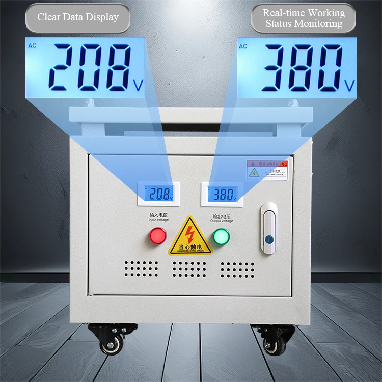 208V-380V 220V-380V 10KVA three-phase flyback aluminum coil digital display high-quality step-up dry voltage transformer