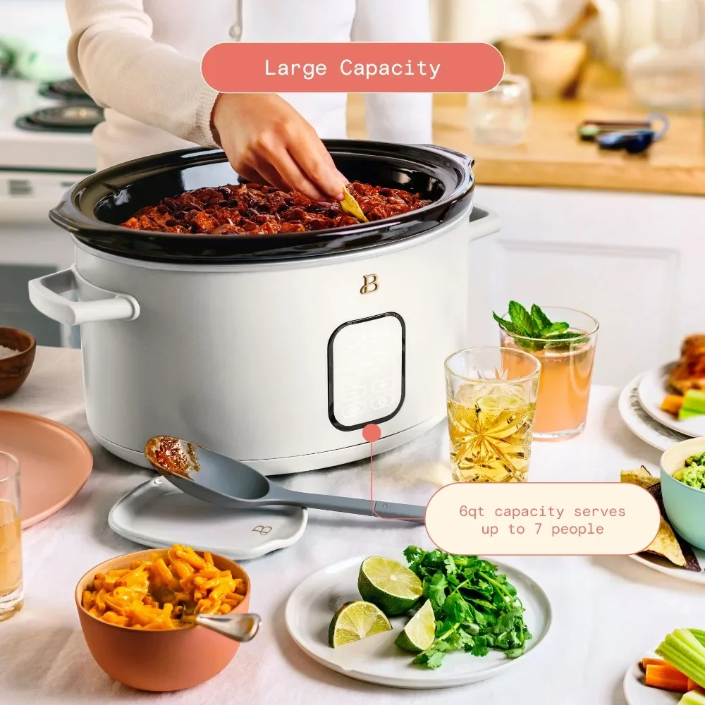 2023 New Beautiful 6 Quart Programmable Slow Cooker, White Icing